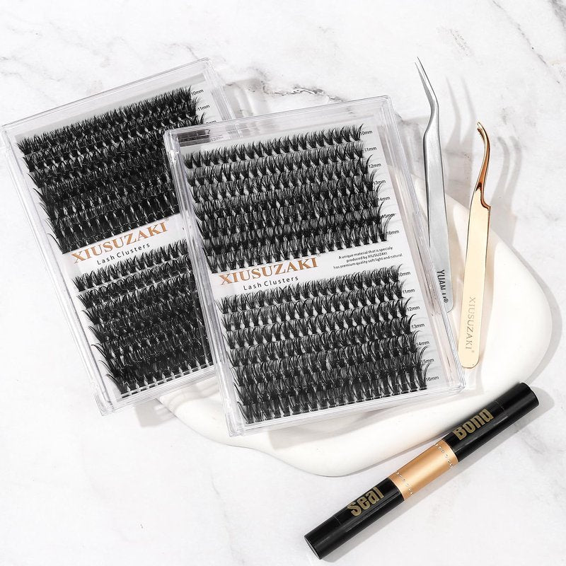 Skiennix Lash Extension Kit - 280pcs D Curl Cluster Lashes with Bond, Seal & Tweezers | 10-16mm Mixed