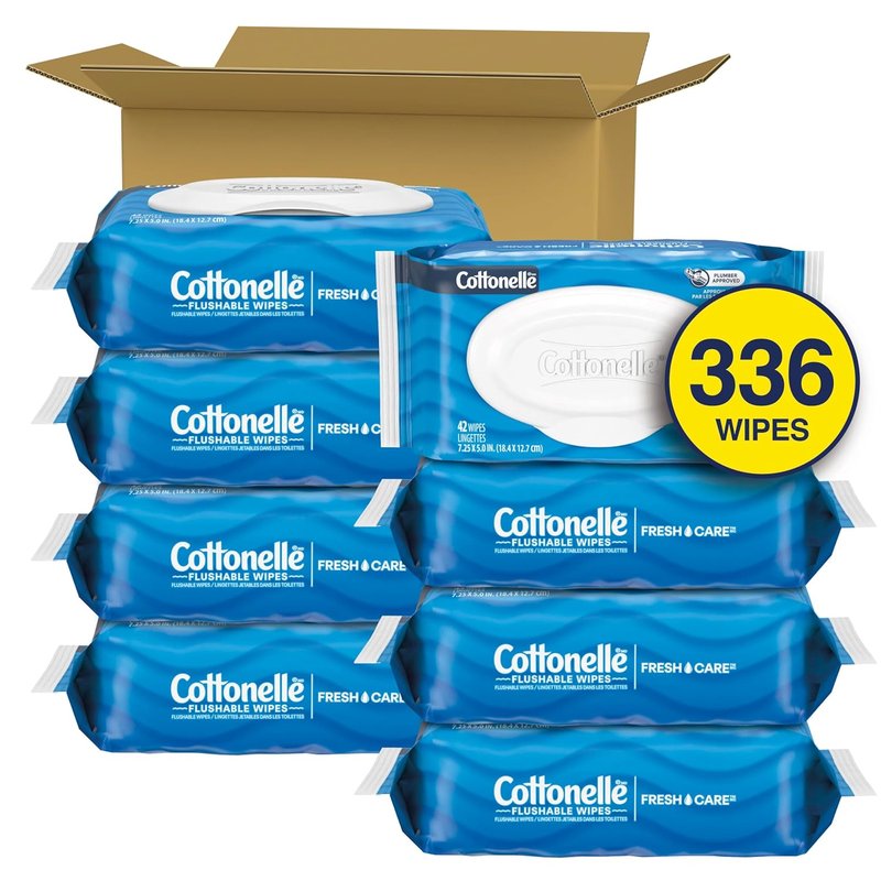 Flushable Wet Wipes - Cottonelle Fresh Feel Adult Wipes | 8 Flip-Top Packs, 336 Total Wipes