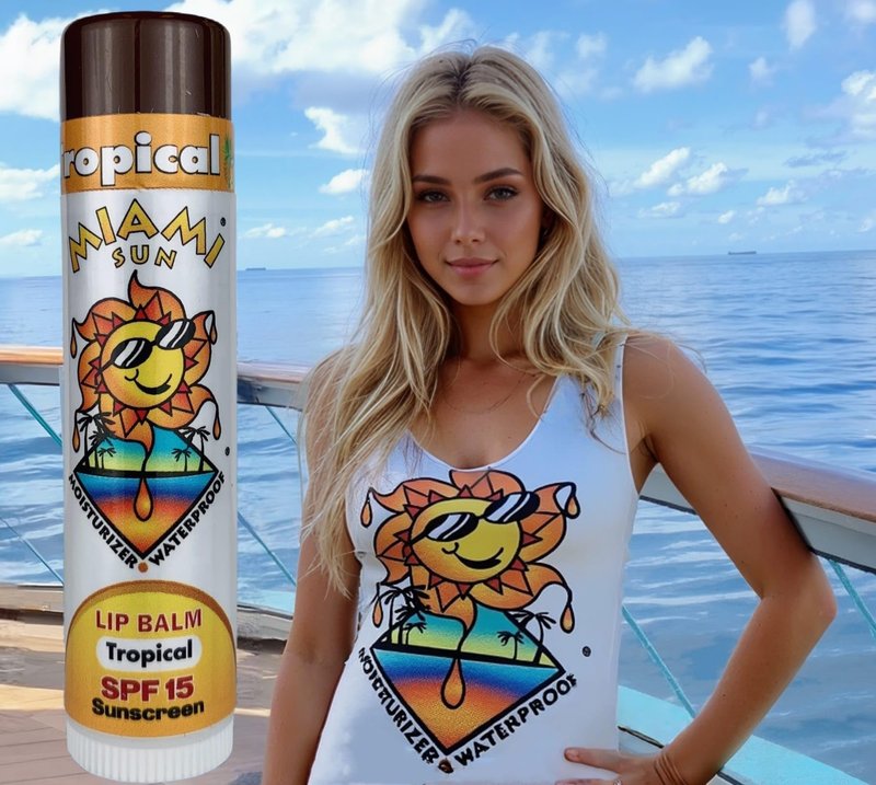Miami Sun SPF15 Tropical Flavor Sunscreen Lip Balm, offers essential UVA/UVB protection, shield lips from sun exposure, moisturizes and softens lips with the coconut oil and sunflower oil (2 pcs)