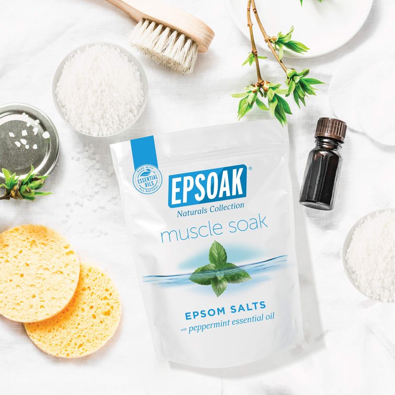 Epsoak Muscle Soak 2 lb. USP Magnesium Sulfate with Peppermint Scent Resealable Epsom Salt Bag, Made in The USA, Cruelty-Free Certified