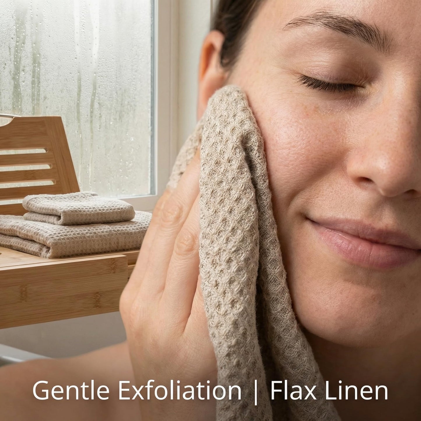 Thing Stories Flax Linen Washcloths for Bathroom - Waffle Washcloths 4-Pack 10x10 inch - Linen Face Cloths - Waffle Weave Cleaning Cloths with Loop - Exfoliating Face Towel for Women