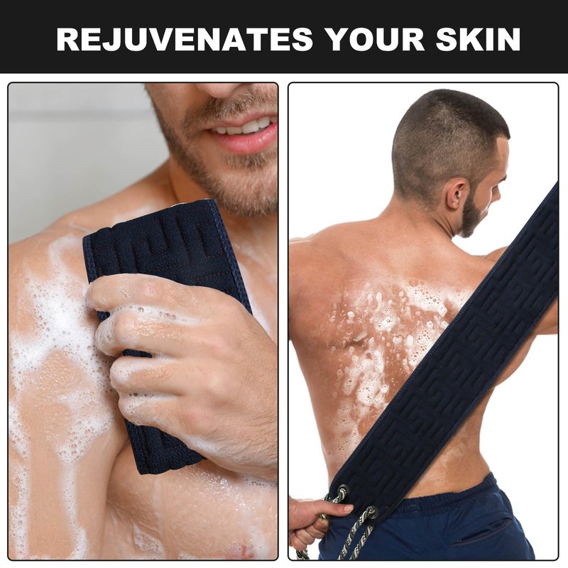 OWIIZI Exfoliating Back Scrubber for Shower, Double-Sided Back Scrub Washcloth with Antiskid Handles for Use in Shower, Body Exfoliator Scrub Towel Back Washer for Men & Women-38 Inches