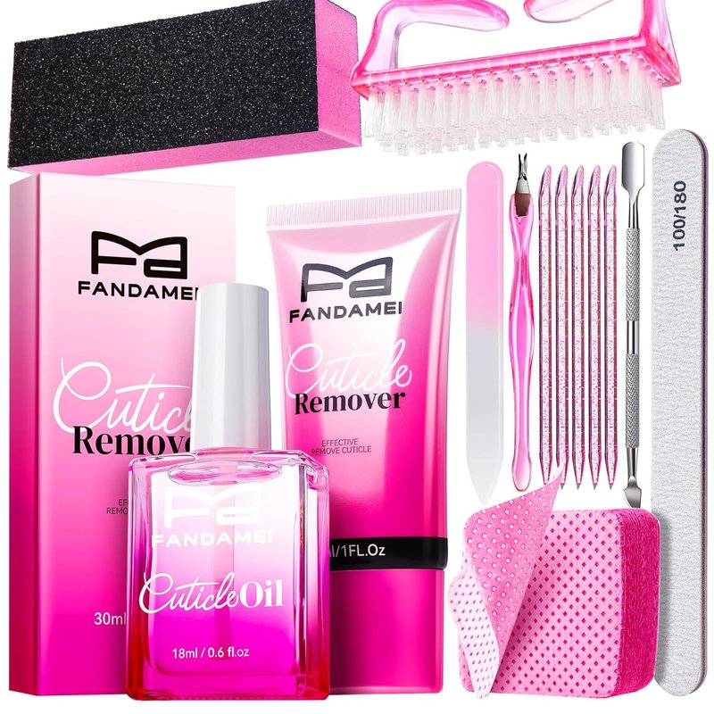 Cuticle Remover Kit - Professional Manicure Tools Set for Women | 50 PCS Lint-Free Wipes, Steel Nail Pusher, Files & Buffers