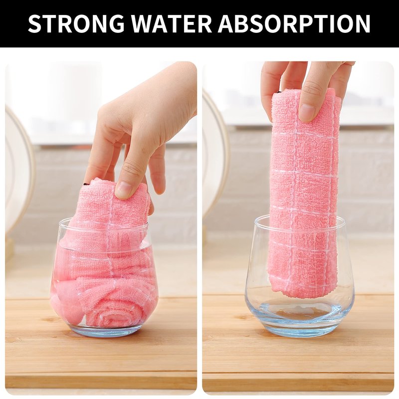 Homaxy 100% Cotton Terry Kitchen Dish Cloths, Ultra Soft and Absorbent Dish Towels for Kitchen, Suitable for Drying and Washing Dishes, 6 Pack, 12 x 12 Inches, Pink