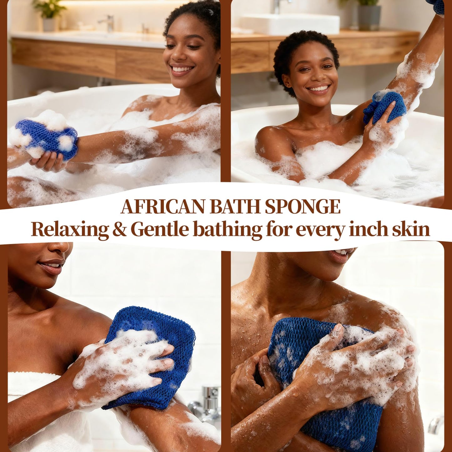 African Net Sponge 5-piece exfoliating Scrub is Suitable for All Skin Types,Bath Sponge for the face and Body, Durable and Gently Exfoliation