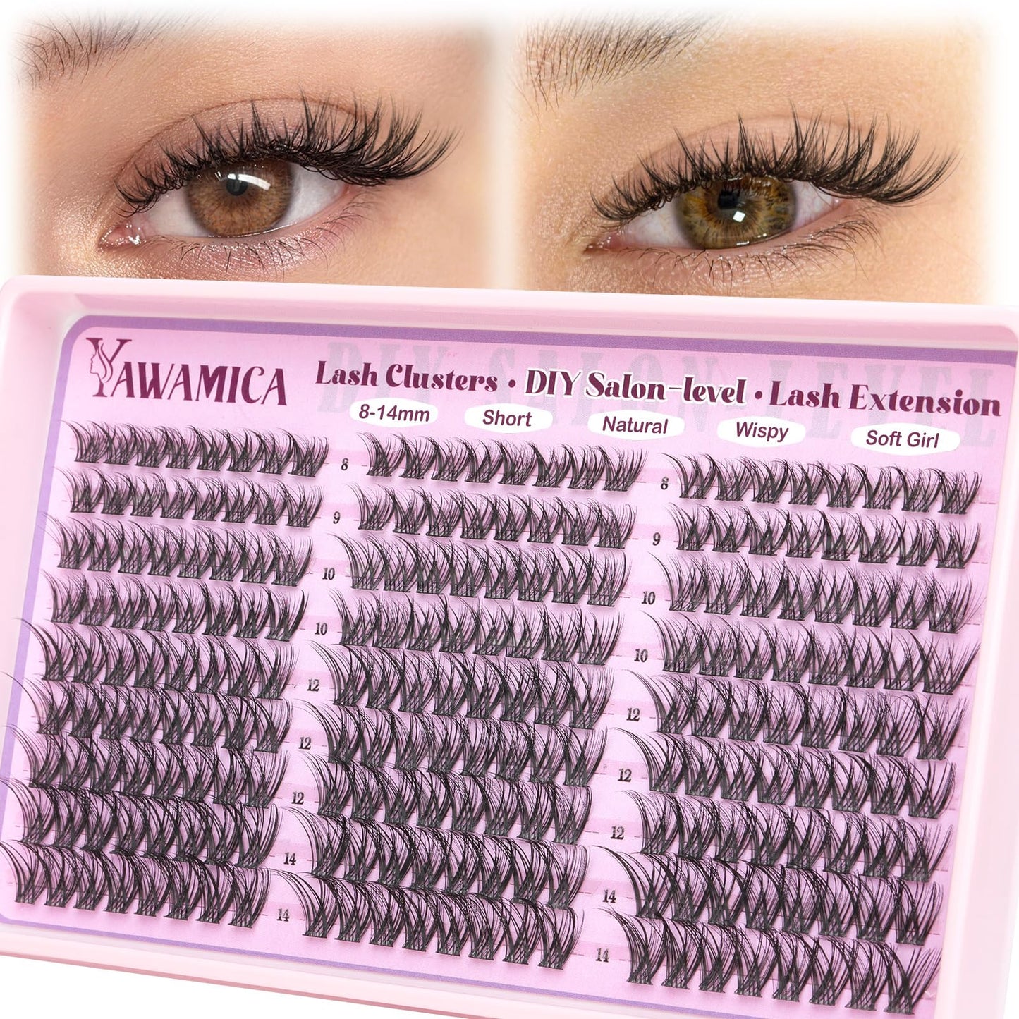 Wispy Lash Clusters Spider Eyelash Clusters 8-14mm CC Curl Cluster Eyelash Extensions 216Pcs Individual Lashes Soft Natural Volume Cluster Lashes Easy DIY Lash At-Home for Beginners by Yawamica
