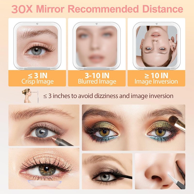MIYADIVA Compact Mirror - 30X Magnifying Travel Makeup Mirror with Precision Tweezers | Perfect Gift for Girls