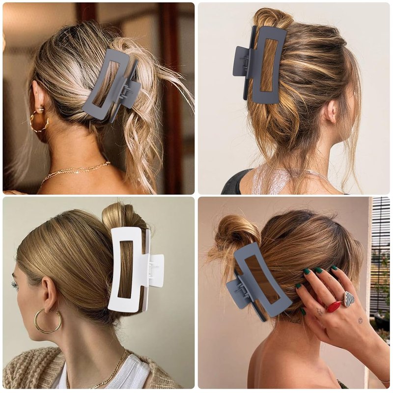 Large Hair Clips for Thick Hair - 8 Pcs Square Acrylic Claw Clips | Stylish Grey Brown Hair Accessories