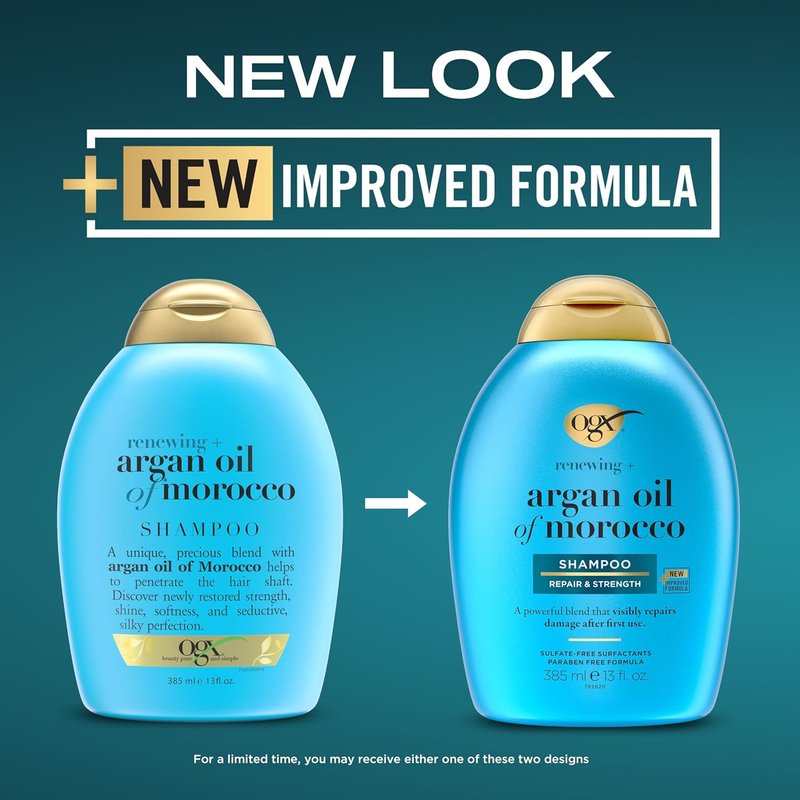 OGX Renewing Argan Oil of Morocco Shampoo - Damage Repairing & Strengthening Formula | Paraben-Free, 13 fl. Oz (Pack of 2)