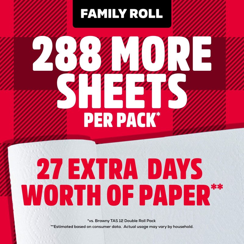 Brawny Tear-A-Square 3-Ply Paper Towels, 12 XL Family Rolls = 30 Regular Rolls, Strong, Absorbent, and Durable with 3 Sheet Sizes (Quarter, Half, Full)