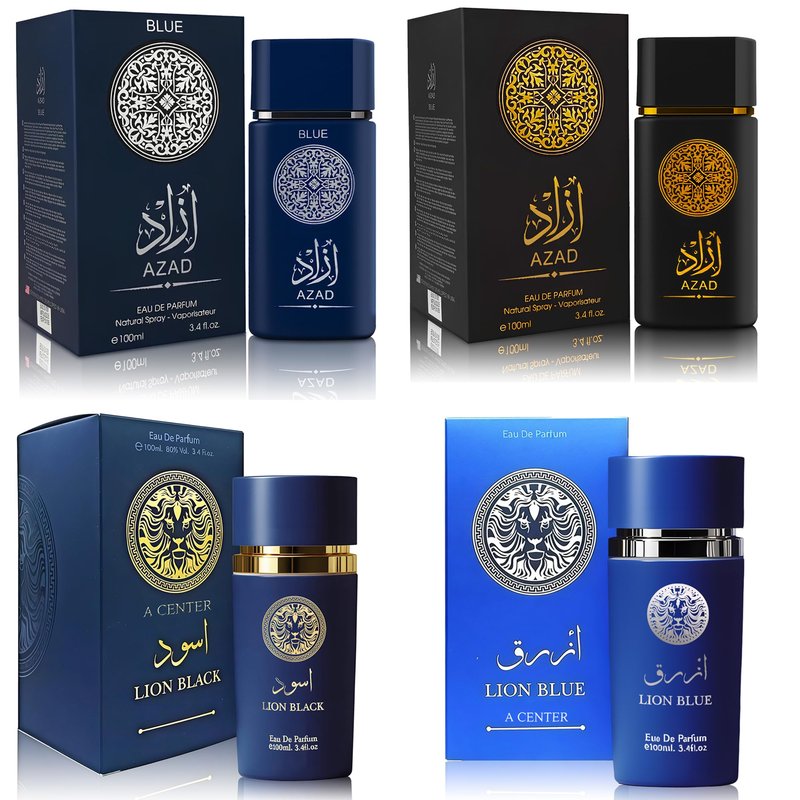 A CENTER Cologne for Men Set of 4PCS Combo Scent Inclue AZAD&AZAD Blue&Lion Black&Blue 100Ml Each Fragrance Gift Set for Men All Day Use