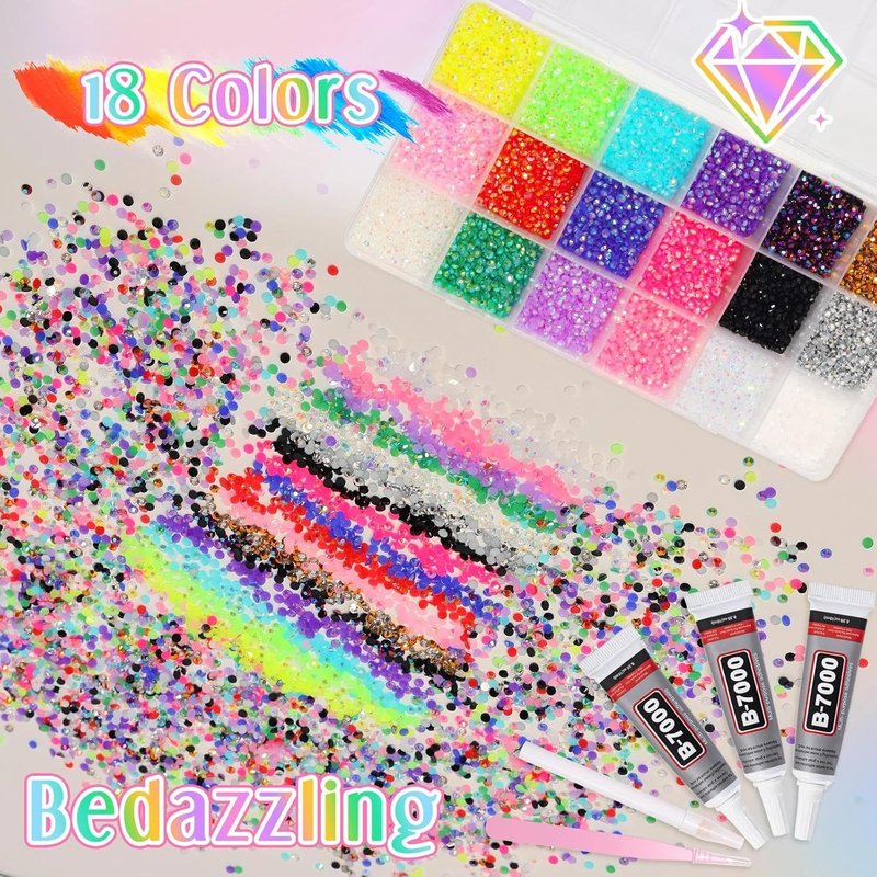 3mm Rhinestones Bedazzling Kit - 18000 Mixed-Color Flatback Gems for Crafts | Includes Tools for Diamond Art, Shoes & Makeup