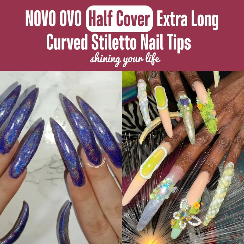 NOVO OVO French Tip Duck Nail Tips Press on, Pre-designed Soft Gel Nail Extension, Pre-applied Tip Primer & Base Coat, Full Cover Matte Vrial False Nails for DIY