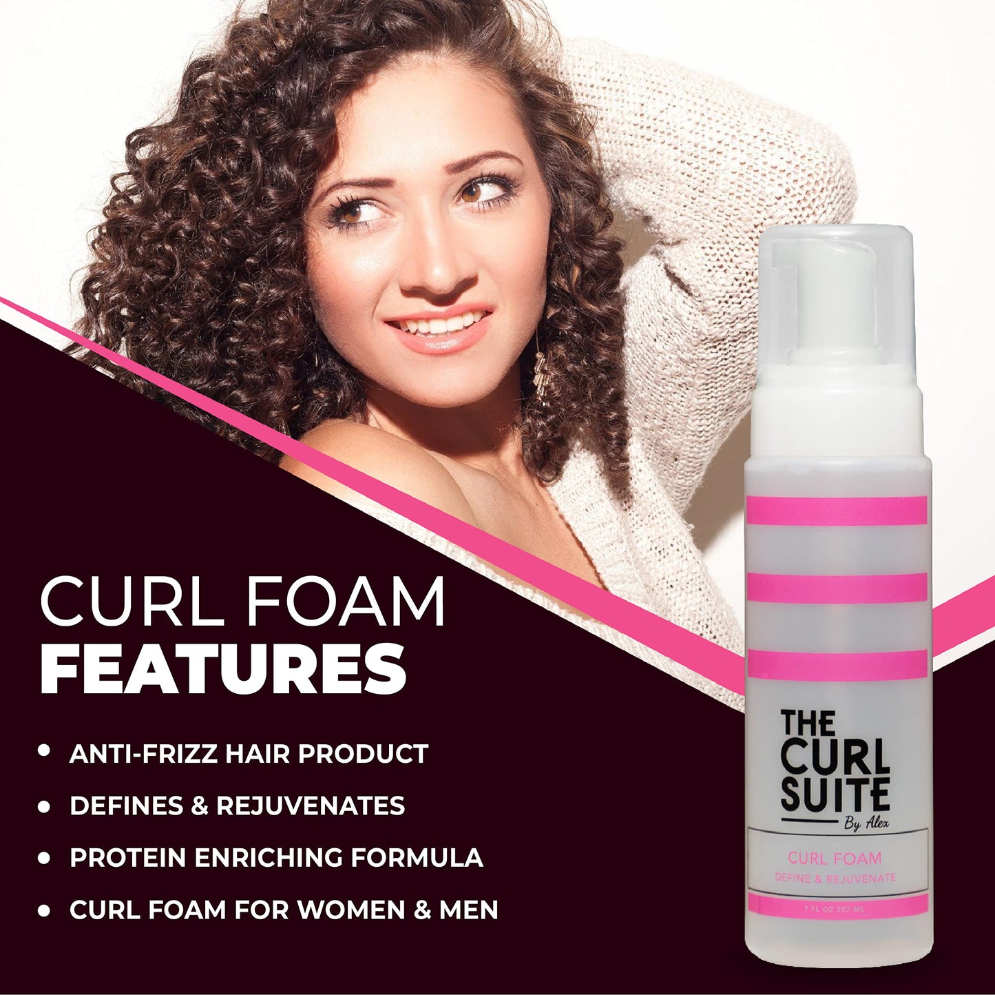The Curl Suite Hydrating Curl Foam (7 Oz.), Anti-Frizz Formula for Women & Men with Frizzy, Wavy Hair, Volumizing & Frizz Control Hair Mousse for Curly Hair