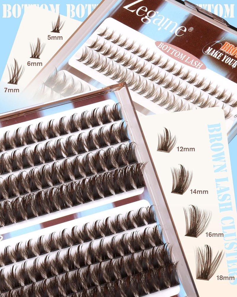 Brown Lash Clusters - Wispy Spiked Bottom Eyelash Extensions | 12-18MM, 264 Pcs