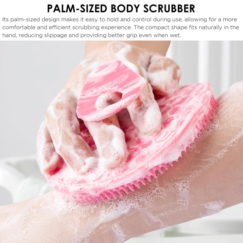 INNERNEED Food-Grade Silicone Body Scrubber Gentle Cleansing Brush with Exfoliating Net Sponge Bath Scrubbing Washcloth Case, More Hygienic and Well Lather (Pink Set)