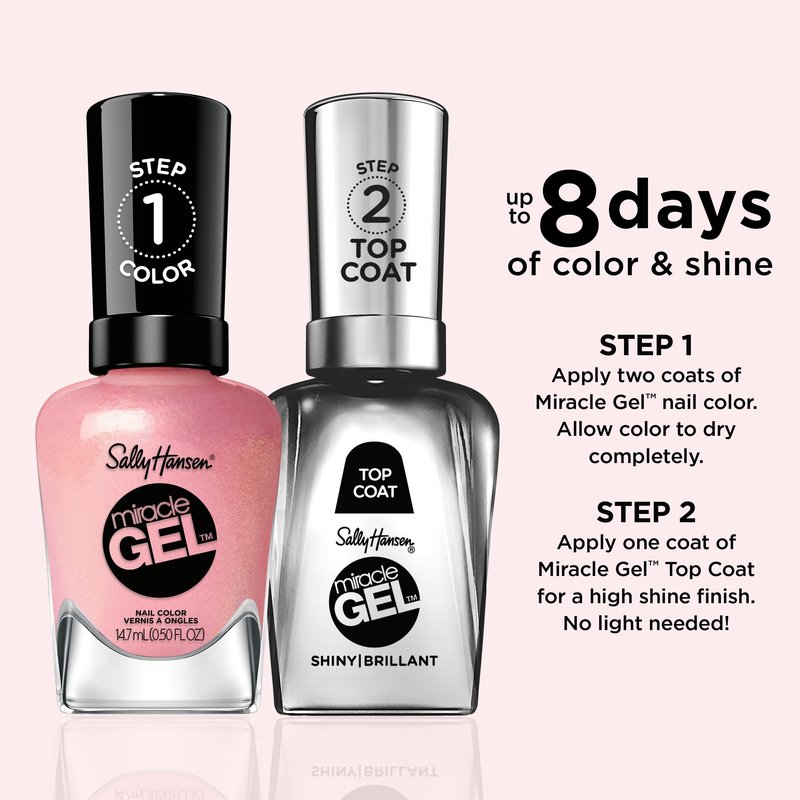 Sally Hansen Miracle Gel Salon Quality Nail Polish | Gel-Like Formula, Two-Step System, No UV Light Needed, Long Lasting | Sheer, Shimmery | 241 Home Sweet Home | Pink Nail Color