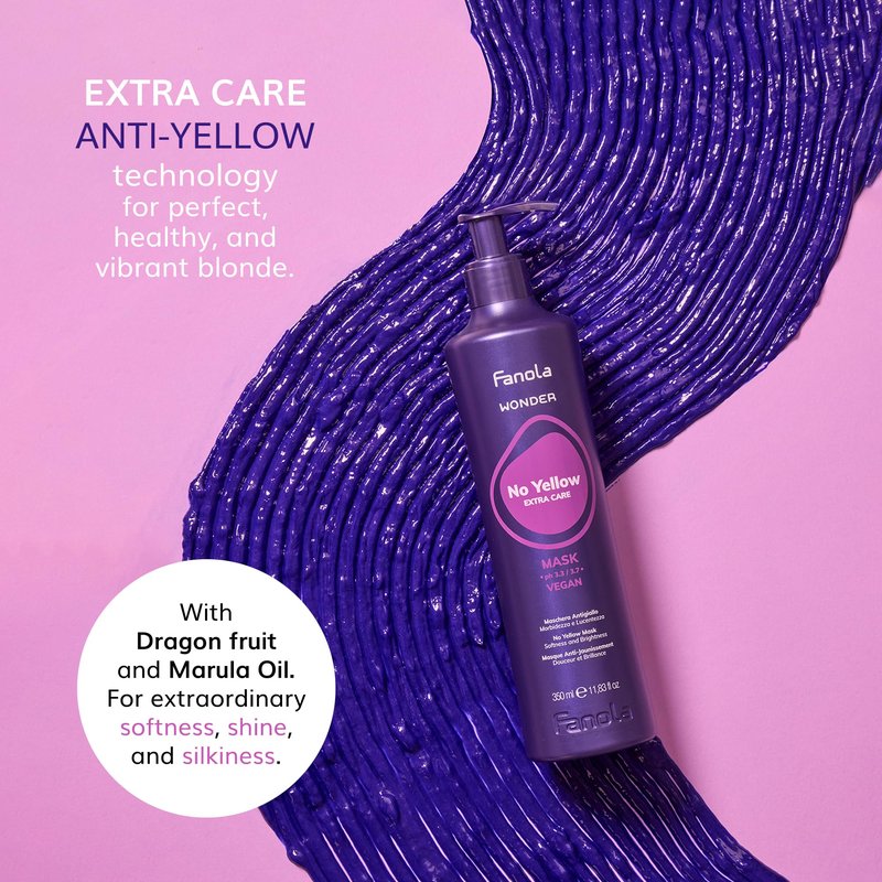 Fanola Wonder No Yellow Purple Hair Mask - Acidic pH Deep Conditioning Hair Mask for Blonde, Bleached & Grey Shades - Intense Violet Pigment Neutralizes Brassy Tones (33.8 Ounce)