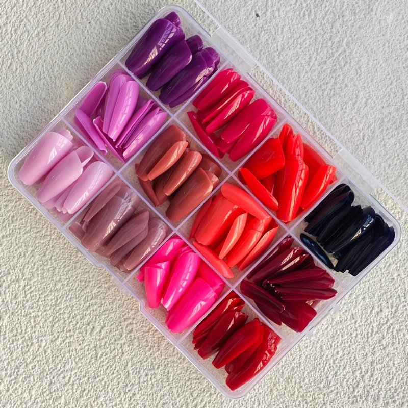12 Colors Coffin Press on Nails Set Glossy Fake Nails Medium False Nail Pure Color Glue on Nails Reusable Artificial Acrylic Nail Solid Color Full Cover Stick on Nail for Women Girls Manicure 288Pcs