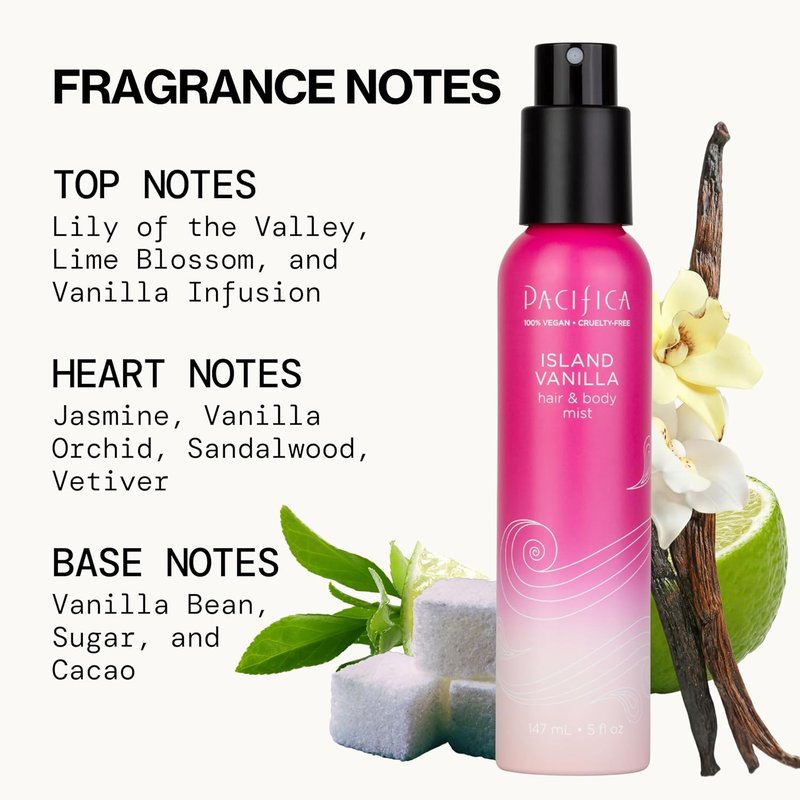 Pacifica Hair Mist Perfume - Island Vanilla Body Spray | Alcohol-Free, Vegan, 5 oz