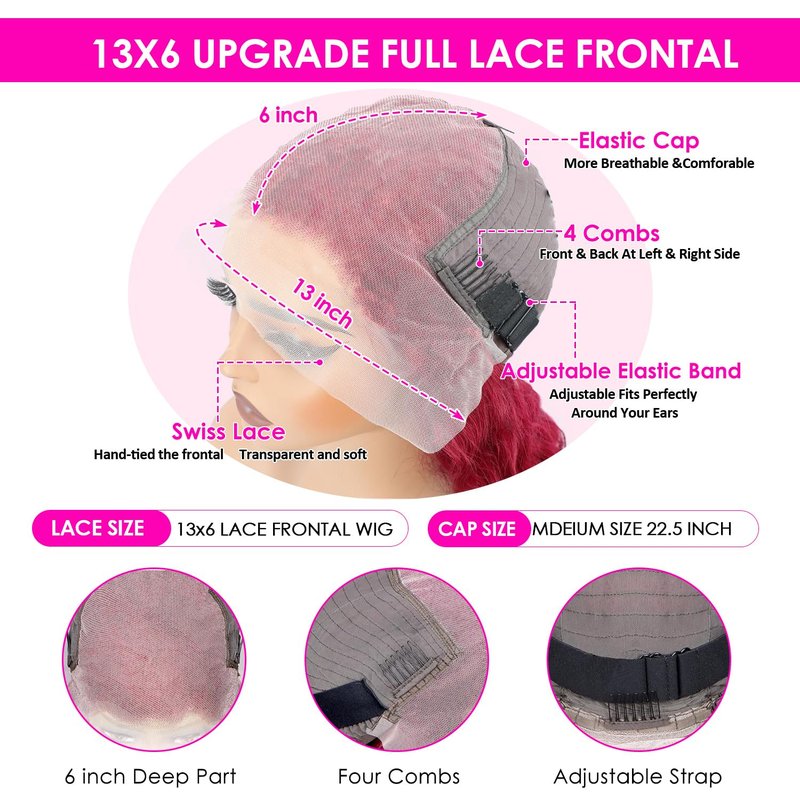 Deep Wave Lace Front Wig - 30 Inch 99J Burgundy Human Hair | HD Transparent, 200% Density, Pre-Plucked