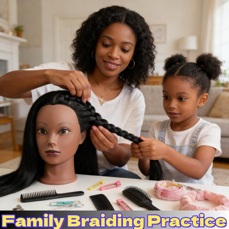 Czrleaty African Mannequin Head for Braiding, Black Mannequin Head with Hair - 21" Training Doll Head for Kids Hair Styling or Braiding Practice