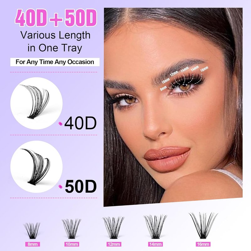 Pawotence Lash Extension Kit - Individual Lash Clusters (40D & 50D) | 8-16mm with Bond, Seal & Tweezers