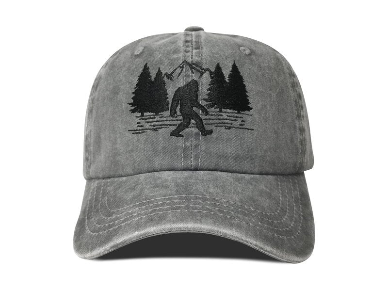 Hepandy Embroidered Big Foot Hat, Embroidered Baseball Cap for Women Men, Gifts for Father Day, Washed Grey Outdoor Adjustable Dad Hat