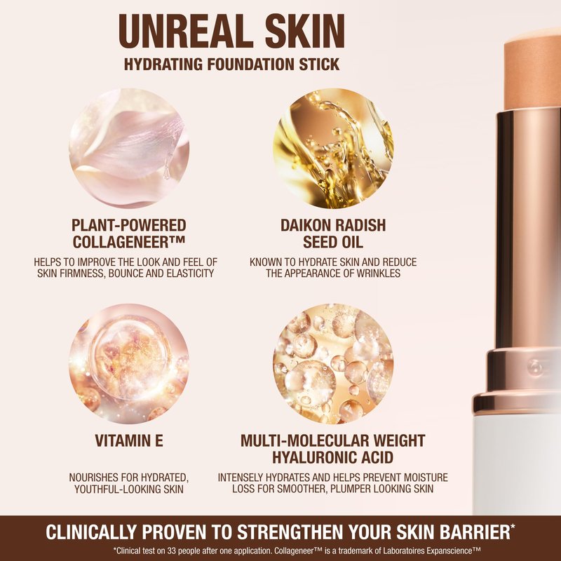 Charlotte Tilbury Unreal Skin Tint & Sheer Glow Hydrating Foundation Stick - Cream Foundation Makeup with Sheer-to-Light Coverage & a Buildable Formula - Blurring, Smoothing & Nourishing - 4 Fair