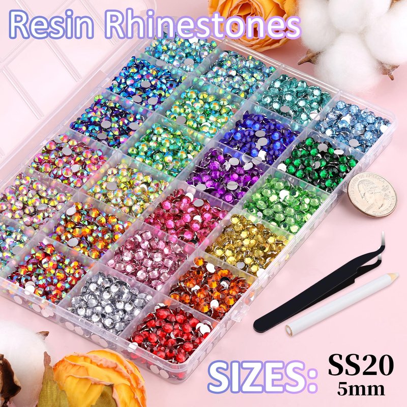 6600Pcs Resin Rhinestones with Tweezers for Crafting, Mixed-Color 5mm Bedazzling Crystal with 3Pcs 10ml B7000 Jewelry Glue for DIY Crafts Clothing Tumblers Shoes Fabric Nail Art