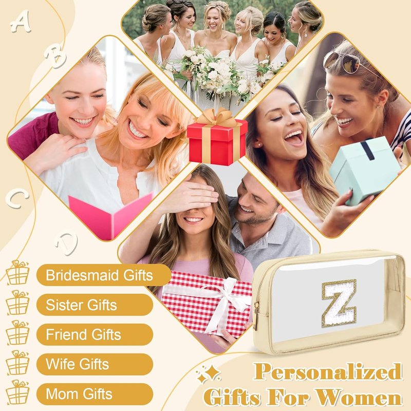 Personalized Initial Letter Clear Makeup Bag - Preppy Nylon & PVC Cosmetic Zipper Bag | Trendy Monogram Gift for Teen Girls - Z