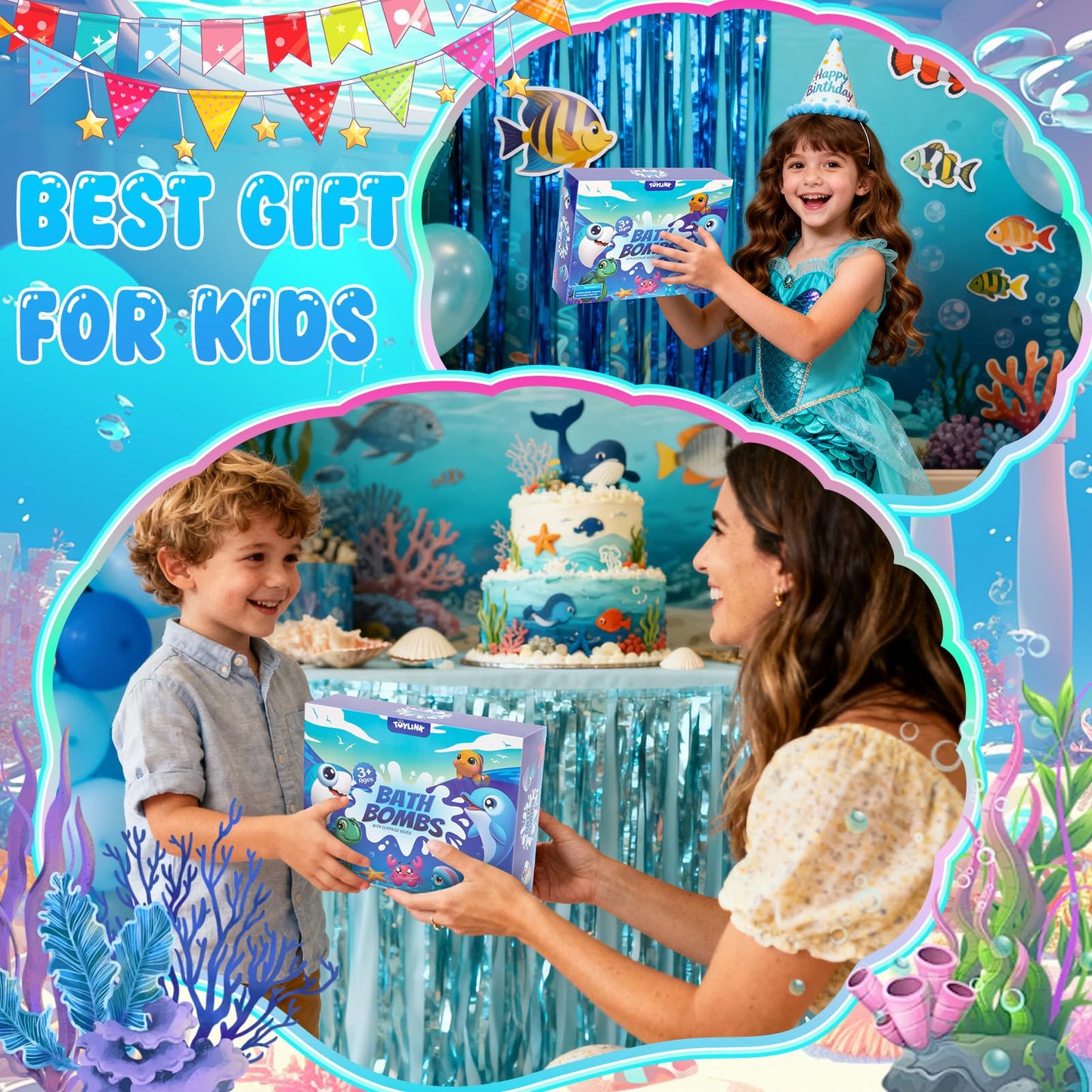 Toylink Ocean Bath Bombs for Kids with Toys Inside, 12 Pack Kids Shell Bath Bombs with Surprise Sea Animal Toys for Boys Girls Handmade Bubble Bath Fizzies Birthday Christmas Gift Set