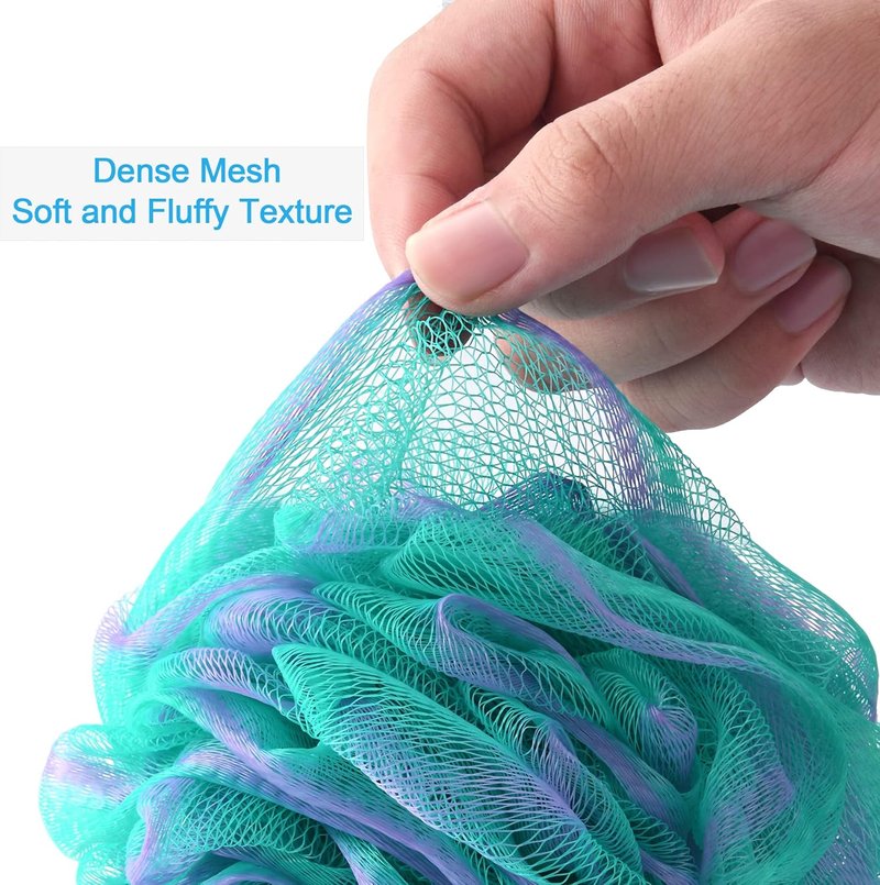 Loofah Sponge Set of 4 - Exfoliating Bath Scrubber | Large Flower Colors (Green-Purple)