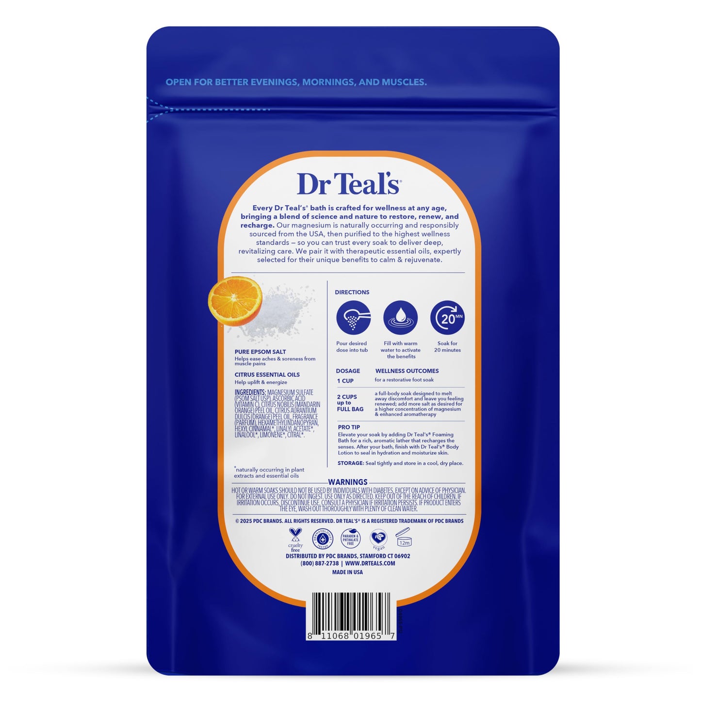 Dr Teal's Pure Epsom Magnesium Salt Soak, Glow & Radiance with Vitamin C & Citrus Essential Oils, 3 lbs