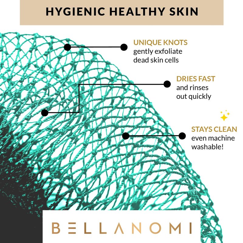 BELLANOMI African Exfoliating Net Sponge, Authentic, Ethically sourced from Nigeria, 45 inches Long, Back Scrubber for Daily use (Seafoam)