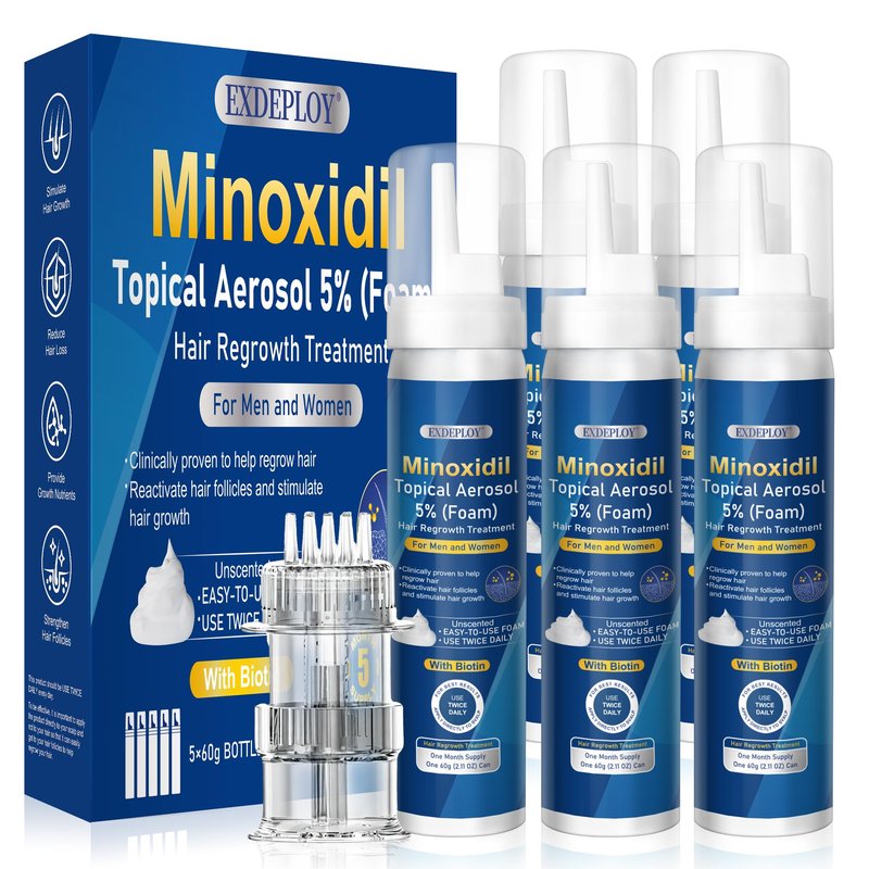 5% minoxidil foam for men-Free new applicator for minoxidil foam， Infused with Biotin, Hair Growth Treatment, Supports Thicker and Fuller Hair & Beard (10.5oz, 5 Month Supply)