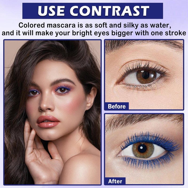 LZXLUKGIR Blue Mascara and Eyeliner Set,Natural Curling Blue Mascara for Eyelashes,Volumizing Lengthening máscara de pestañas Waterproof,5D Colored Eye Makeup