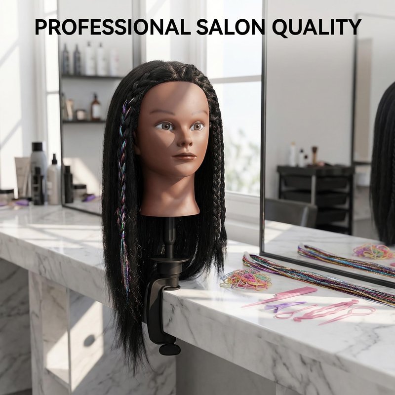 16 Inch 100% human hair mannequin head practice head for braiding manikin head with Clamp stand doll head for hair styling practice kit for kids and Cosmetology (Black 16-inch)
