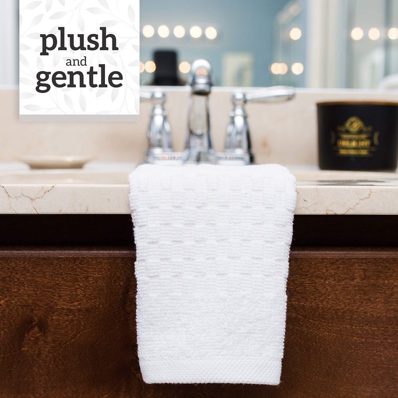 GREEN LIFESTYLE 12x12 inches Checker Washcloths 6 Pack, Soft, Durable, Highly Absorbent and Luxurious (Beige)