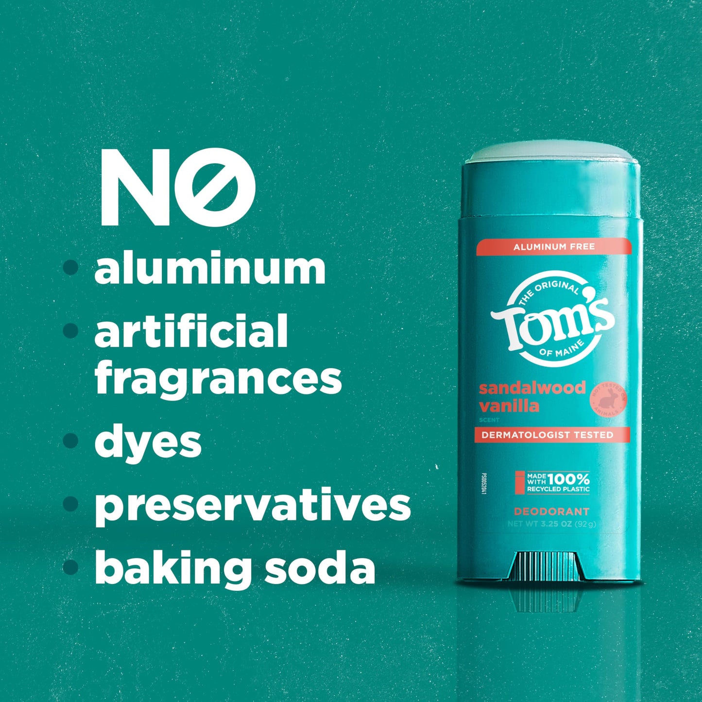 Tom’s of Maine Sandalwood Vanilla Aluminum Free Natural Deodorant For Women & Men | Goes on Clear | Odor & Wetness Protection | Naturally Derived and Moisture-Locking Ingredients | 3.25 oz
