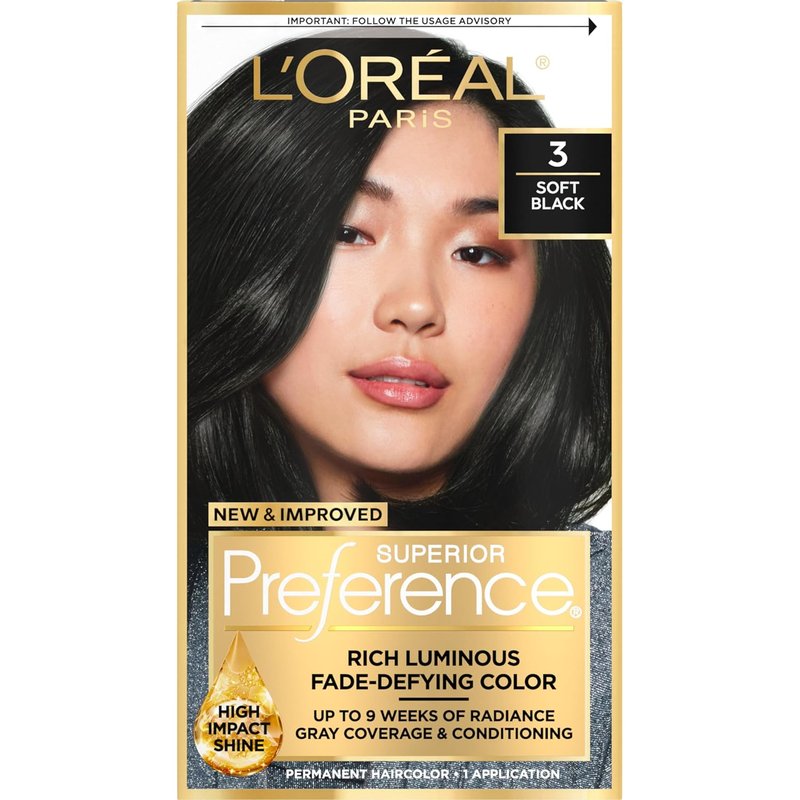 L'Oréal Paris Hair Color - Superior Preference Luminous Fade-Defying Dye, Soft Black 3 | Lasts Up to 9 Weeks