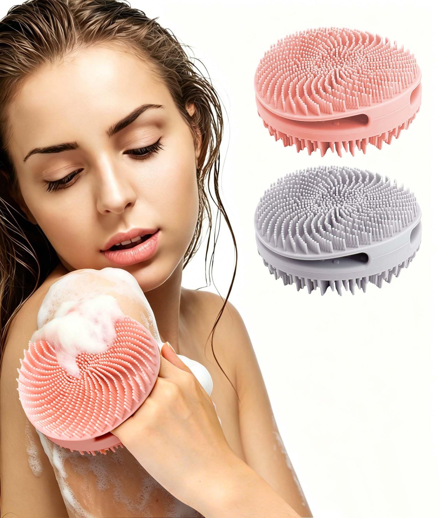 EaTubano Silicone Body Scrubber - 2 Pack Dual-Sided Exfoliating & Massage Scrubber for Women & Men, Rich Foaming Gentle Back Scrubber for All Skin Types (Pink+Grey)