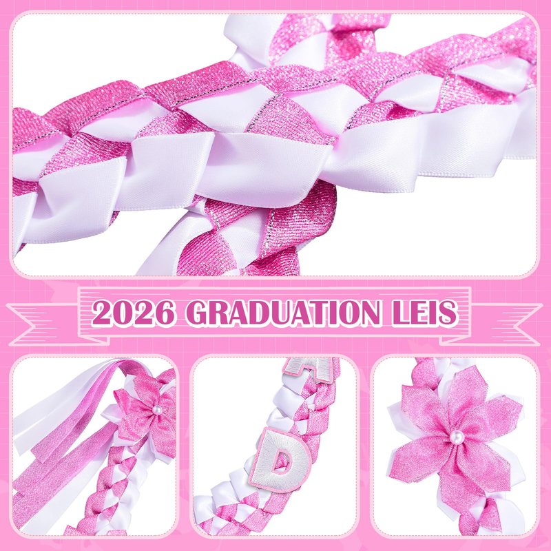 Knitgrip 2026 Graduation Leis with Pins Class of 2026 47.2 Inch Double Braided Graduation Necklace DIY Handmade Money Leis Grad Party Accessories for Kindergarten Elementary Middle School(Pink,Cute)