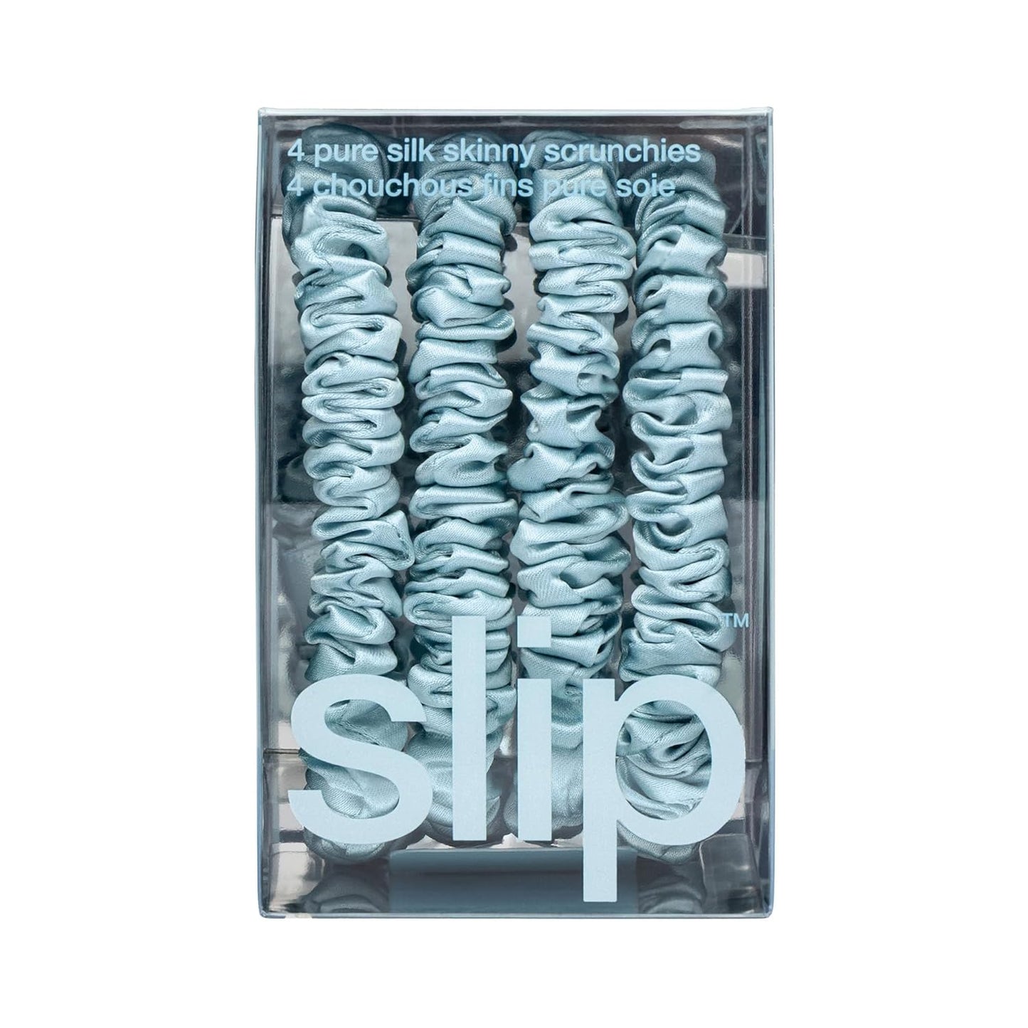 slip Skinny Scrunchies: Anti-Crease, Anti-Breakage Slipsilk™ Design Protects Delicate Hair | Includes 4 Pure Silk Scrunchies: Sky Blue