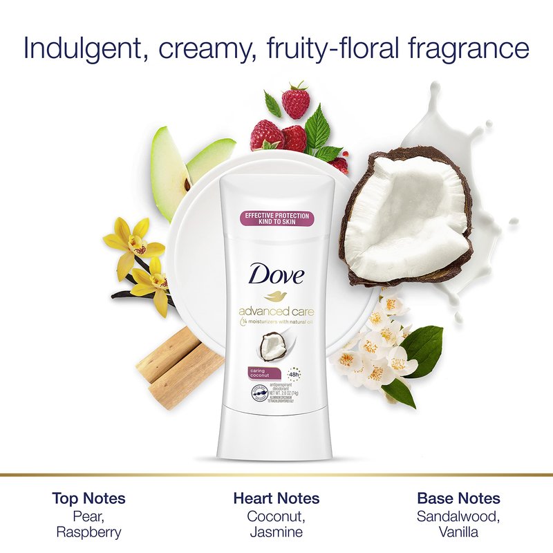 Dove Antiperspirant Deodorant with 48 Hour Protection Caring Coconut Deodorant for Women 2.6 oz (Pack of 2)