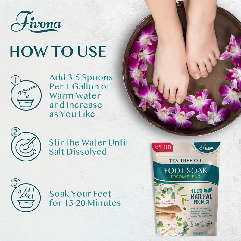 Foot Soak Epsom Salt with Tea Tree Oil 2 LB - Epsom Salt with Essential Oils for Healthy Toenails, Soothing Relief, Callus Softening - Pedicure Therapy for Soft, Rejuvenated Feet