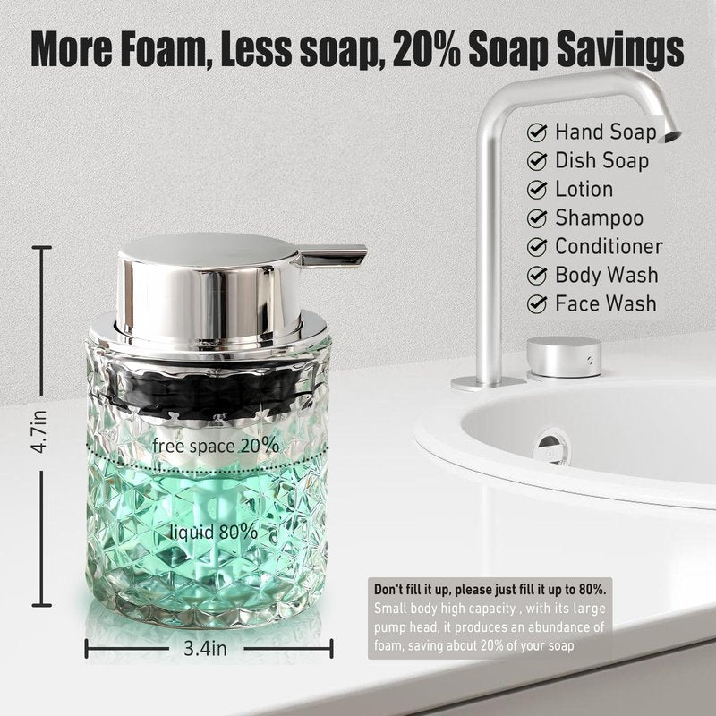 Malachi Foaming Hand Soap Dispenser, Refillable Clear Glass Pump Bottles for Liquid or Lotion, Modern Foam Dispenser for Bathroom, Kitchen, Commercial