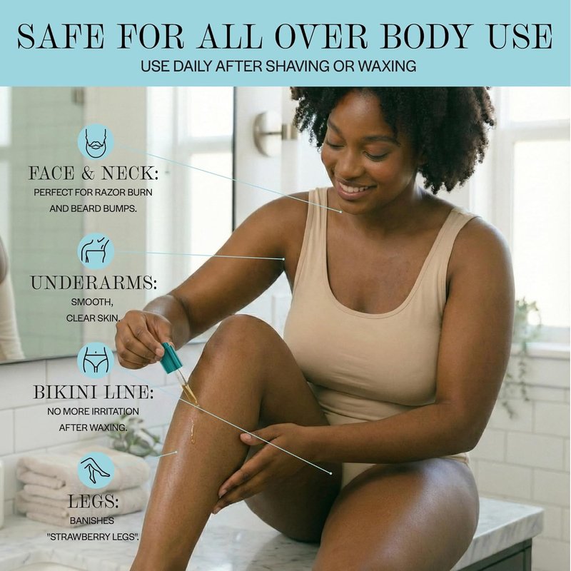 BASE LABORATORIES Ingrown Hair Treatment Oil - Soothing After Shave Solution for Bikini, Legs & Face - Tea Tree & Jojoba, 1oz (30ml)