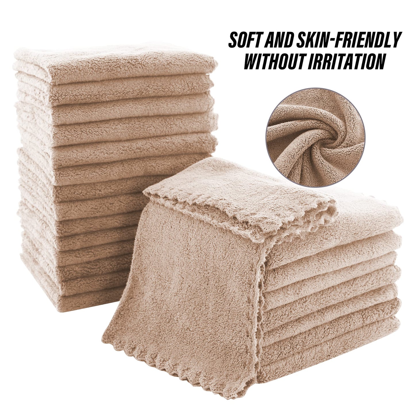 MOONQUEEN Ultra Soft Premium Washcloths Set - 12 x 12 inches - 72 Pack - Quick Drying - Highly Absorbent Coral Velvet Bathroom Wash Clothes (Brown)