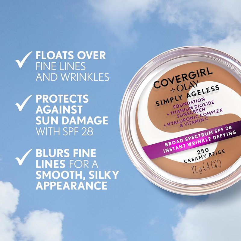 COVERGIRL Simply Ageless Foundation - Instant Wrinkle Defying, SPF 28, Hyaluronic Complex & Vitamin C | 205 Ivory